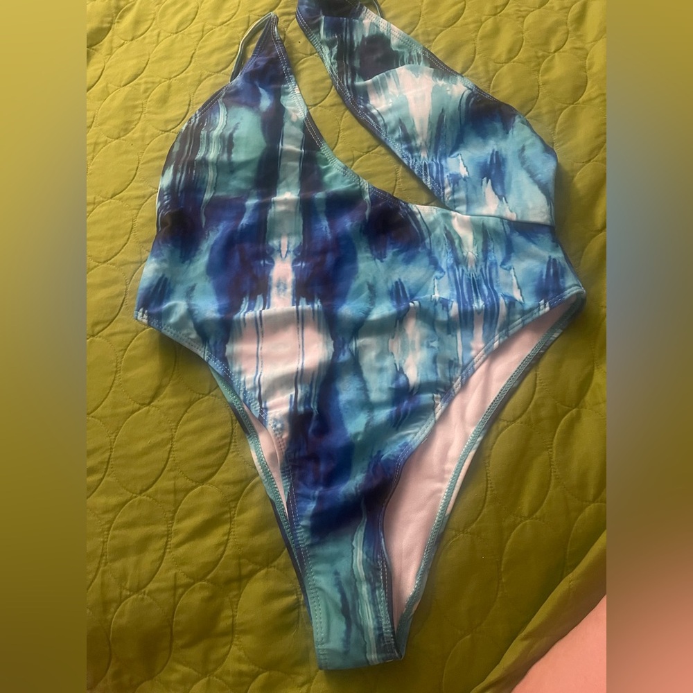 Matte Collection: Blue and White One Piece Swimsuit